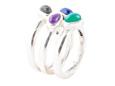 Barse Jewelry Multi-Gemstone and Sterling Silver Ring Set of 3