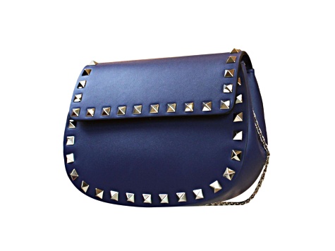 Valentino Garavani Rockstud Blue Leather Small Chain Crossbody Bag