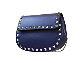 Valentino Garavani Rockstud Blue Leather Small Chain Crossbody Bag