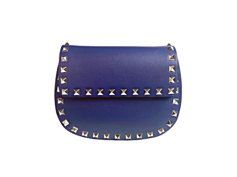 Valentino Garavani Rockstud Blue Leather Small Chain Crossbody Bag