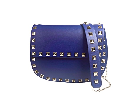 Valentino Garavani Rockstud Blue Leather Small Chain Crossbody Bag