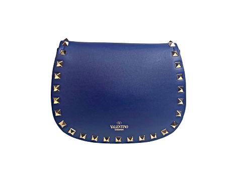 Valentino Garavani Rockstud Blue Leather Small Chain Crossbody Bag