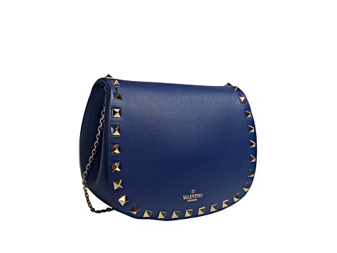 Valentino Garavani Rockstud Blue Leather Small Chain Crossbody Bag