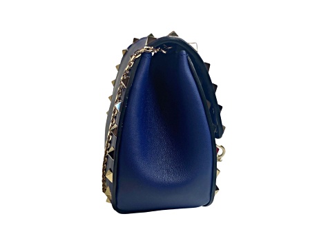 Valentino Garavani Rockstud Blue Leather Small Chain Crossbody Bag