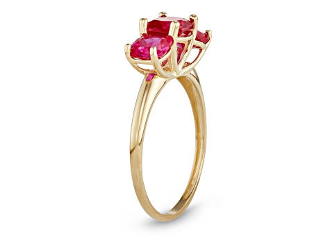 Square Cushion Lab Created Ruby 3-Stone 10K Yellow Gold Ring 1.85ctw