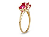 Square Cushion Lab Created Ruby 3-Stone 10K Yellow Gold Ring 1.85ctw