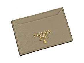 Prada Vitello Grain Argilla Grey Leather Small Card Holder Wallet