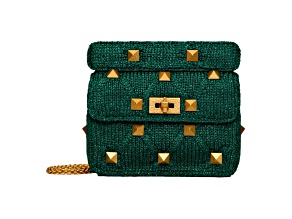 Valentino Garavani Roman Stud Medium Shoulder Bag Metallic Green Lurex