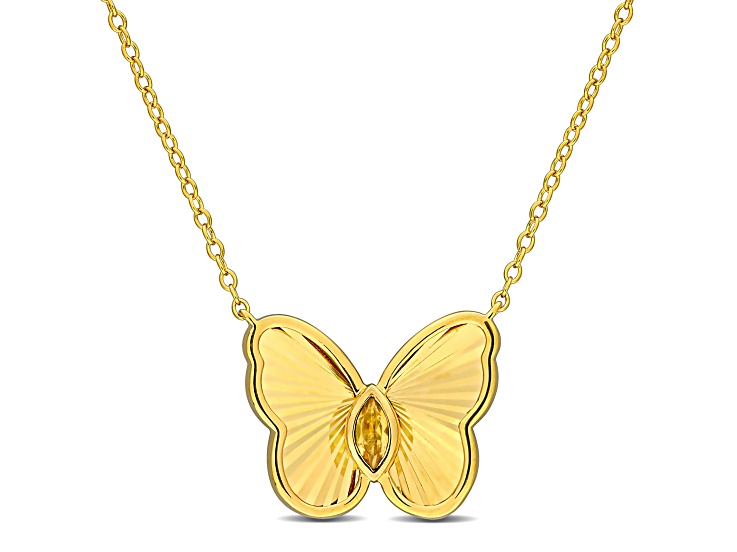 1/6 CT TGW Citrine Butterfly Necklace with Chain in Yellow Plated Sterling Silver, 17"