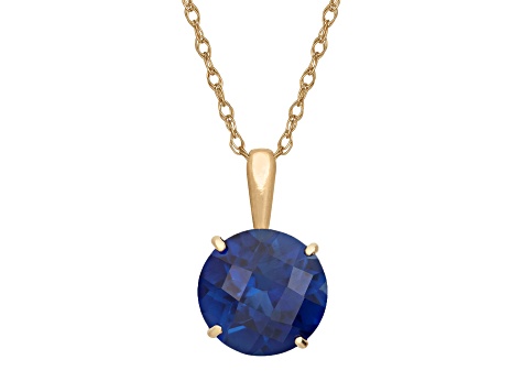 Round Lab Created Sapphire 10K Yellow Gold Pendant 1.35ctw