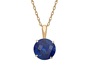 Picture of Round Lab Created Sapphire 10K Yellow Gold Pendant 1.35ctw