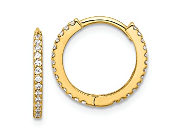 Picture of 14K Yellow Gold Polished Cubic Zirconia 1.25mm Hinged Huggie Hoop Earrings