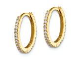 14K Yellow Gold Polished Cubic Zirconia 1.25mm Hinged Huggie Hoop Earrings