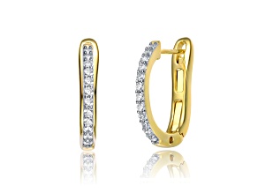 Clear Cubic Zirconia, 14k Yellow Gold Plated over Brass U-Shaped Latch Back Earrings