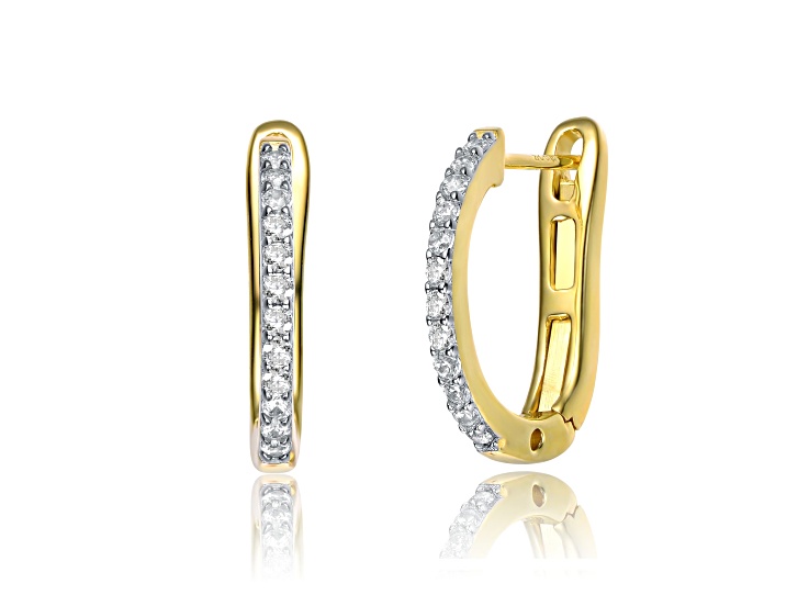Clear Cubic Zirconia, 14k Yellow Gold Plated over Brass U-Shaped Latch Back Earrings