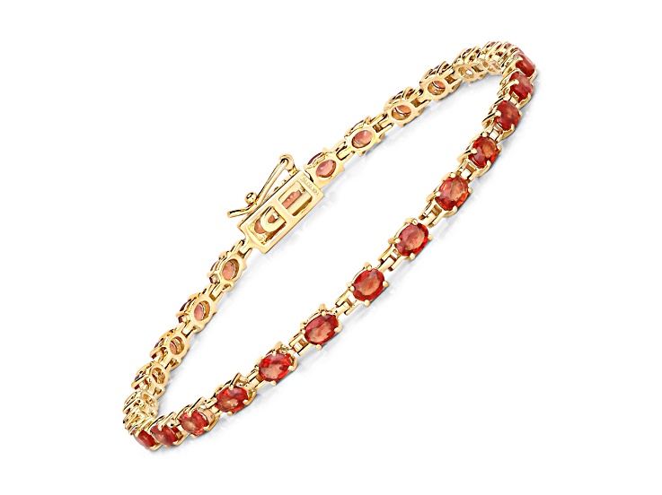 14K Yellow Gold Orange Sapphire Tennis Bracelet For Women 7ctw