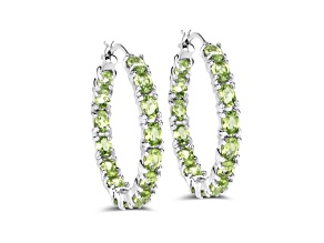 Green Peridot Rhodium Over Sterling Silver Round Hoop Earrings Gift For Women