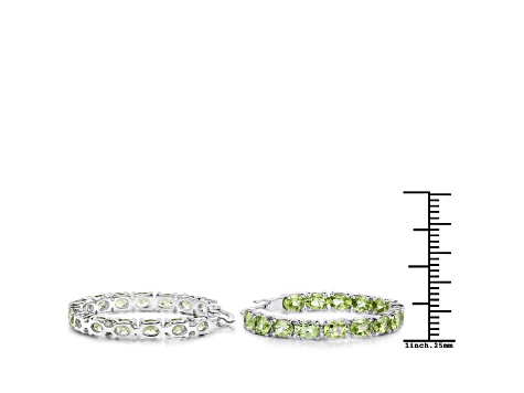 Green Peridot Rhodium Over Sterling Silver Round Hoop Earrings Gift For Women