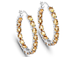 Citrine Rhodium Over Sterling Silver Round Hoop Earrings Gift For Women