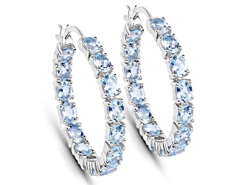 Picture of Blue Topaz Rhodium Over Sterling Silver Round Hoop Earrings Gift For Women