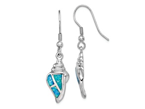 Rhodium Over Sterling Silver Lab Created Opal Seashell Dangle Earrings