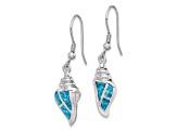 Rhodium Over Sterling Silver Lab Created Opal Seashell Dangle Earrings
