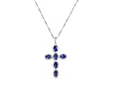 Oval Tanzanite and Cubic Zirconia Rhodium Over Sterling Silver Pendant with chain, 2.83ctw