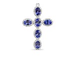 Oval Tanzanite and Cubic Zirconia Rhodium Over Sterling Silver Pendant with chain, 2.83ctw