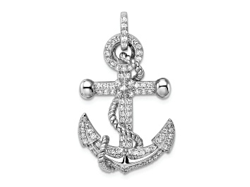 Picture of Rhodium Over Sterling Silver Cubic Zirconia Anchor Pendant