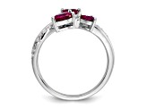 Rhodium Over Sterling Silver Polished Lab Created Ruby and Cubic Zirconia Hearts Ring
