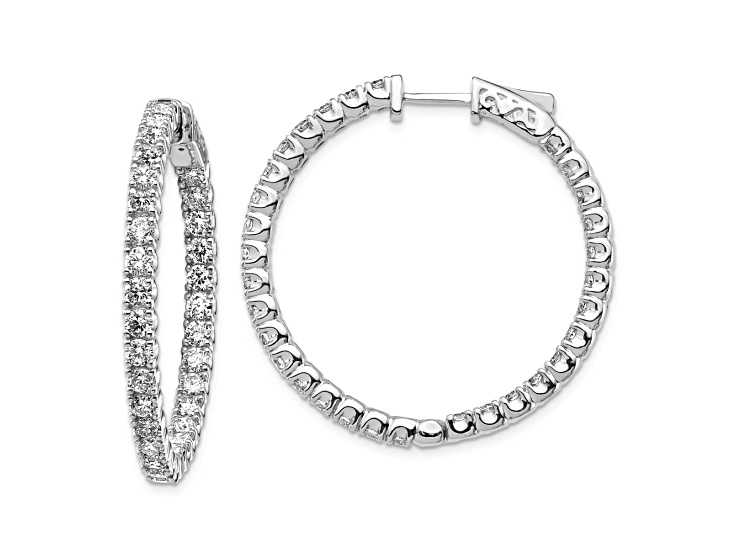 Rhodium Over 14K White Gold 3ct. 2.30mm G H I True Light Moissanite Hoop with Safety Clasp