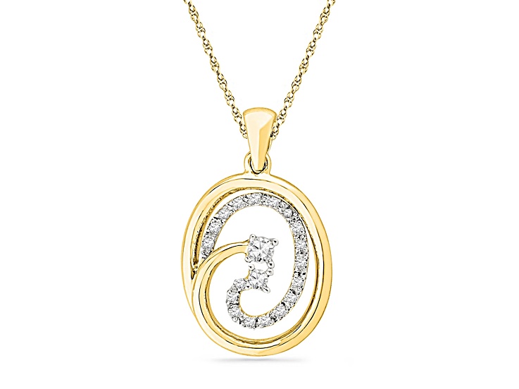 White Diamond 10K Yellow Gold Pendant With 18" Cable Chain 0.15ctw