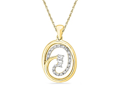 White Diamond 10K Yellow Gold Pendant With 18" Cable Chain 0.15ctw