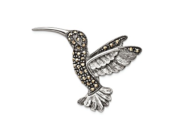 Picture of Sterling Silver Antiqued Hummingbird Marcasite Pin Brooch