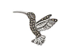 Sterling Silver Antiqued Hummingbird Marcasite Pin Brooch