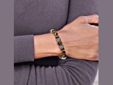 Stainless Steel Antiqued and Polished Tiger's Eye Leather 8.5-inch Bracelet