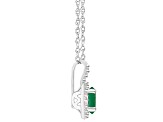 6x4mm Oval Emerald 1/8 ctw Diamond Rhodium Over Sterling Silver Halo Pendant with Chain