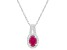 6x4mm Oval Ruby 1/8 ctw Diamond Rhodium Over Sterling Silver Halo Pendant with Chain