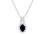 6x4mm Oval Sapphire 1/8 ctw Diamond Rhodium Over Sterling Silver Halo Pendant with Chain