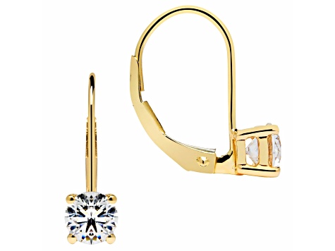 White Cubic Zirconia 14k Yellow Gold Earrings With Velvet Gift Box 1.00ctw