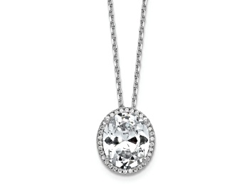 Picture of Rhodium Over Sterling Silver Fancy Oval Cubic Zirconia Halo With 2 Inch Extension Necklace