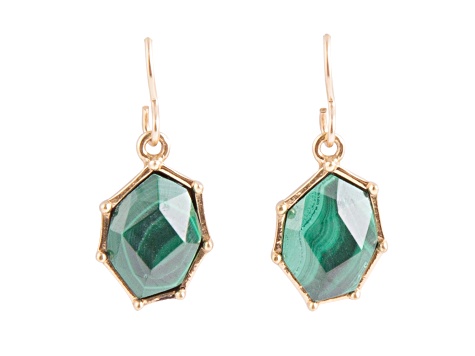 Barse Jewelry Green Malachite Gold Tone Lucky 7's Earrings