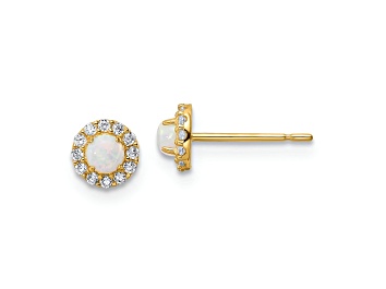 Picture of 14K Yellow Gold Cubic Zirconia and Lab Created Opal Post Earrings