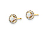 14K Yellow Gold Cubic Zirconia and Lab Created Opal Post Earrings