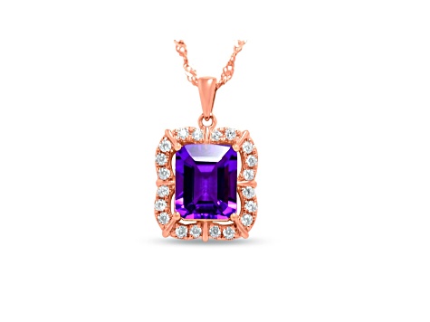 Octagonal Amethyst and Cubic Zirconia 18K Rose Gold Over Sterling Silver Pendant with chain, 3.8ctw