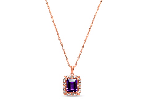 Octagonal Amethyst and Cubic Zirconia 18K Rose Gold Over Sterling Silver Pendant with chain, 3.8ctw