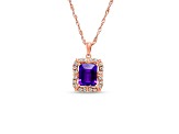 Octagonal Amethyst and Cubic Zirconia 18K Rose Gold Over Sterling Silver Pendant with chain, 3.8ctw