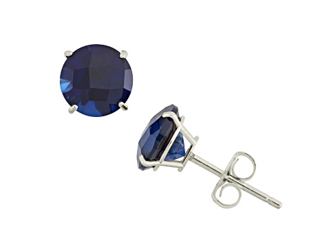 Lab Created Blue Sapphire Round 10K Gold Stud Earrings 1.90ctw