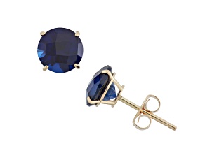 Lab Created Blue Sapphire Round 10K Yellow Gold Stud Earrings, 1.9ctw