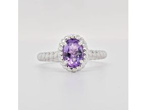 Oval Amethyst Rhodium Over Sterling Silver Ring 0.68ctw